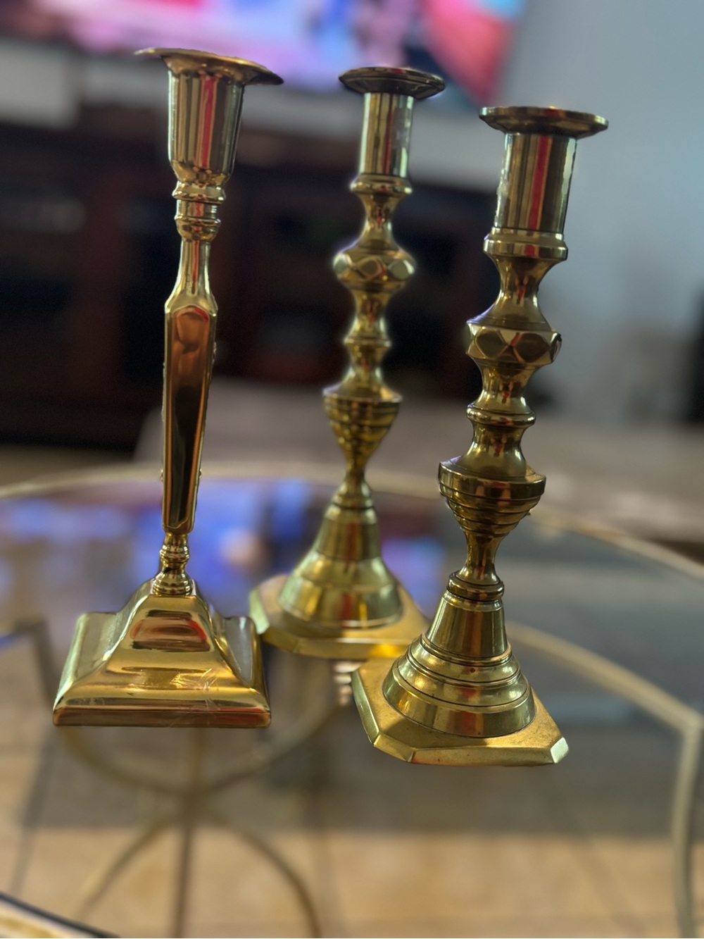 Vintage Brass Candlestick Trio - Polished Gold Tone